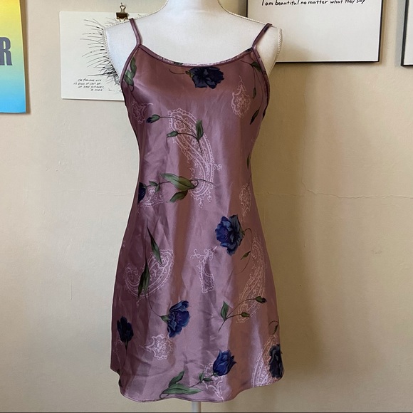 Vintage Other - Y2K / 2000’s Purple Floral Slip Mini Dress Small